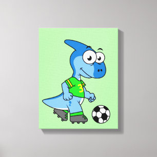 Illustratie van een parasaurolophus die voetbal sp canvas afdruk