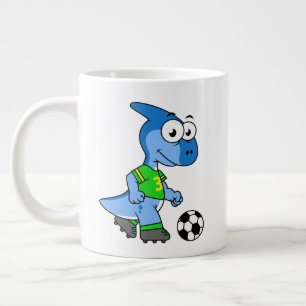 Illustratie van een parasaurolophus die voetbal sp grote koffiekop