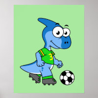 Illustratie van een parasaurolophus die voetbal sp