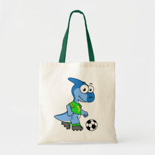 Illustratie van een parasaurolophus die voetbal sp tote bag