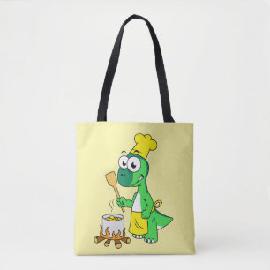 Illustratie van een parasaurolophus dinosaurus kok tote bag