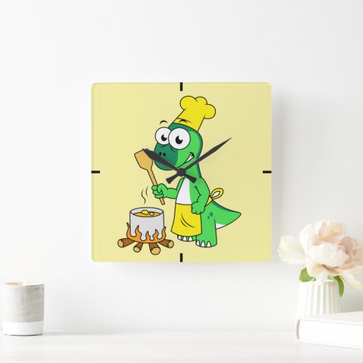 Illustratie van een parasaurolophus dinosaurus kok vierkante klok (Huis)