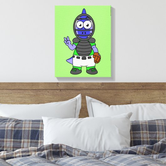 Illustratie van een parasaurolophus honkbalvanger canvas afdruk (Insitu (Slaapkamer))