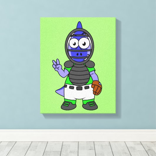 Illustratie van een parasaurolophus honkbalvanger canvas afdruk (Insitu (Houten vloer))