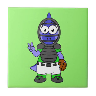 Illustratie van een parasaurolophus honkbalvanger tegeltje