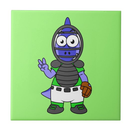 Illustratie van een parasaurolophus honkbalvanger tegeltje (Voorkant)