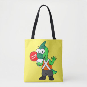Illustratie van een parasaurolophus verkeersregela tote bag