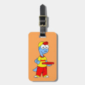 Illustratie van een persoon die brontosaurus heeft bagagelabel (Voorkant verticaal)