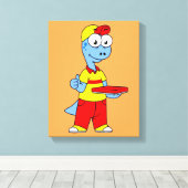 Illustratie van een persoon die brontosaurus heeft canvas afdruk (Insitu (Houten vloer))