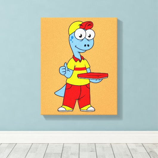 Illustratie van een persoon die brontosaurus heeft canvas afdruk (Insitu (Houten vloer))