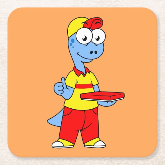 Illustratie van een persoon die brontosaurus heeft kartonnen onderzetters (Voorkant)