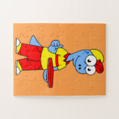 Illustratie van een persoon die brontosaurus heeft legpuzzel (Horizontaal)