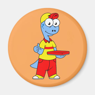 Illustratie van een persoon die brontosaurus heeft magneet