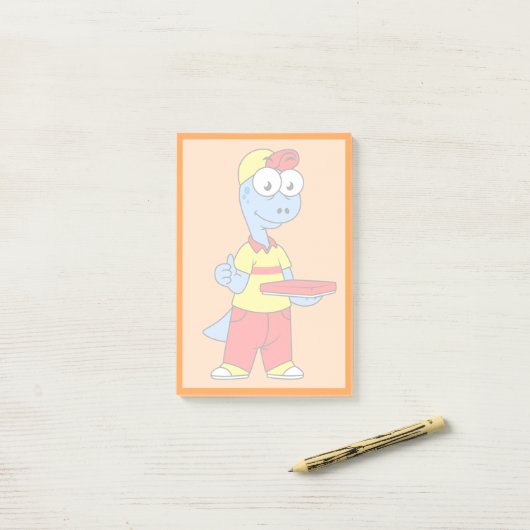 Illustratie van een persoon die brontosaurus heeft post-it® notes (Op bureau)