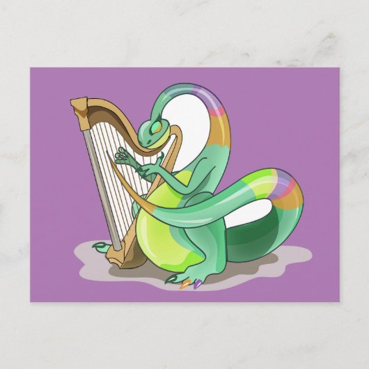 Illustratie van een plateosaurus die de harp bespe briefkaart (Voorkant)
