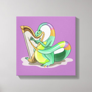 Illustratie van een plateosaurus die de harp bespe canvas afdruk