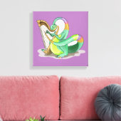 Illustratie van een plateosaurus die de harp bespe canvas afdruk (Insitu (Woonkamer))