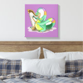 Illustratie van een plateosaurus die de harp bespe canvas afdruk (Insitu (Slaapkamer))