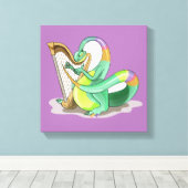 Illustratie van een plateosaurus die de harp bespe canvas afdruk (Insitu (Houten vloer))