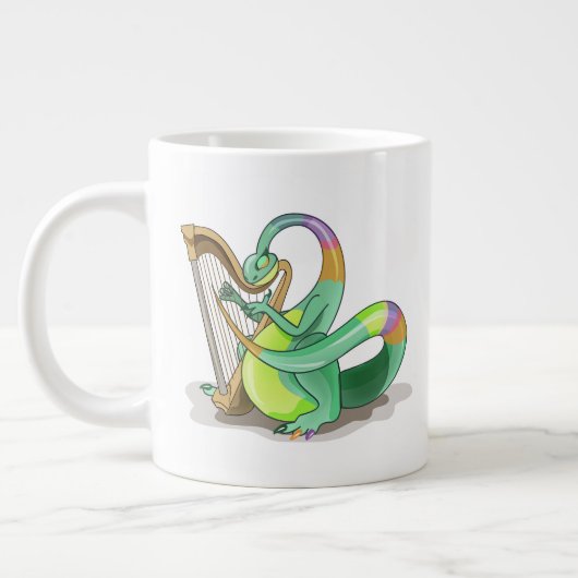 Illustratie van een plateosaurus die de harp bespe grote koffiekop (Links)