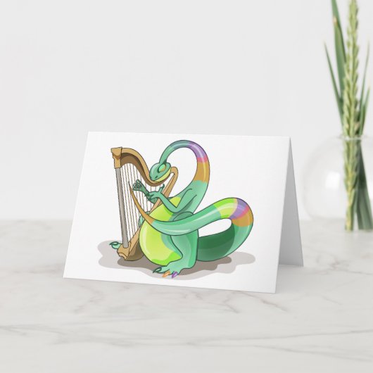 Illustratie van een plateosaurus die de harp bespe kaart (Voorkant)