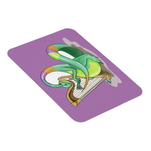 Illustratie van een plateosaurus die de harp bespe magneet (Rechterzijde)