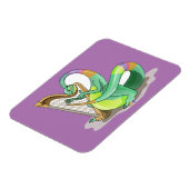 Illustratie van een plateosaurus die de harp bespe magneet (Linkerzijde)