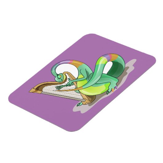 Illustratie van een plateosaurus die de harp bespe magneet (Linkerzijde)