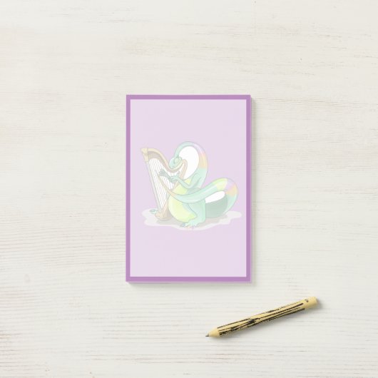 Illustratie van een plateosaurus die de harp bespe post-it® notes (Op bureau)