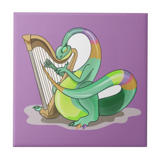 Illustratie van een plateosaurus die de harp bespe tegeltje (Voorkant)