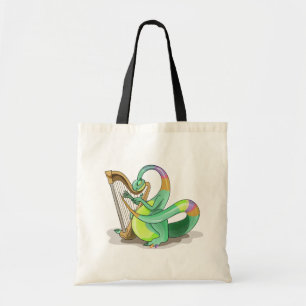 Illustratie van een plateosaurus die de harp bespe tote bag