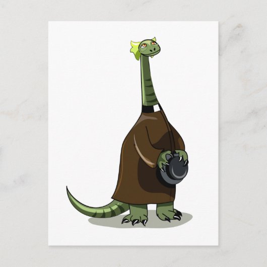 Illustratie van een plateosaurus die verkleed is a briefkaart (Voorkant)