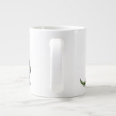 Illustratie van een plateosaurus die verkleed is a grote koffiekop (Achterkant)