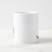 Illustratie van een plateosaurus die verkleed is a grote koffiekop (Voorkant)