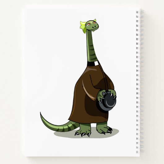 Illustratie van een plateosaurus die verkleed is a notitieboek (Achterkant)