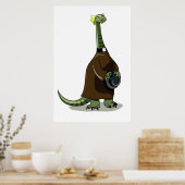 Illustratie van een plateosaurus die verkleed is a poster (Keuken)