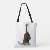 Illustratie van een plateosaurus die verkleed is a tote bag (Achterkant)