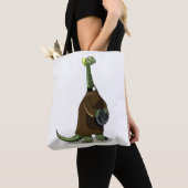 Illustratie van een plateosaurus die verkleed is a tote bag (Dichtbij)
