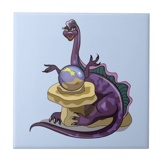 Illustratie van een Plateosaurus waarzegger. Tegeltje (Voorkant)