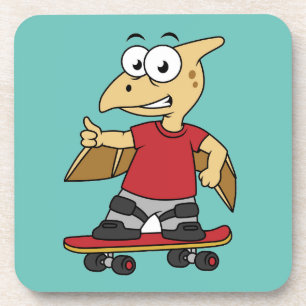 Illustratie van een pterosaurus skateboarden. bier onderzetter