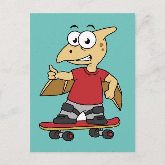 Illustratie van een pterosaurus skateboarden. briefkaart (Voorkant)