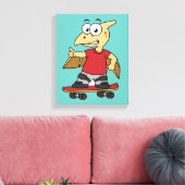 Illustratie van een pterosaurus skateboarden. canvas afdruk (Insitu (Woonkamer))
