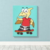 Illustratie van een pterosaurus skateboarden. canvas afdruk (Insitu (Houten vloer))