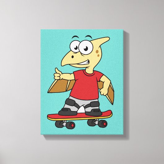 Illustratie van een pterosaurus skateboarden. canvas afdruk (Voorkant)