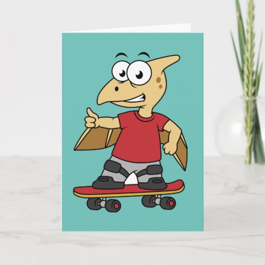 Illustratie van een pterosaurus skateboarden. kaart (Voorkant)