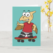 Illustratie van een pterosaurus skateboarden. kaart (Gele Bloem)