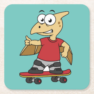 Illustratie van een pterosaurus skateboarden. kartonnen onderzetters
