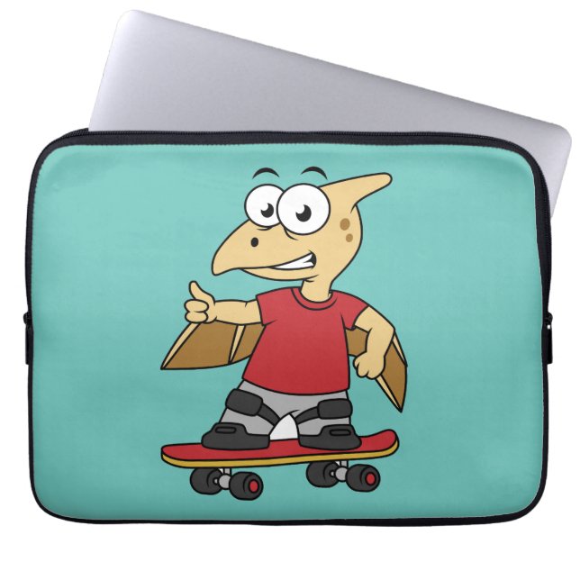 Illustratie van een pterosaurus skateboarden. laptop sleeve (Voorkant)