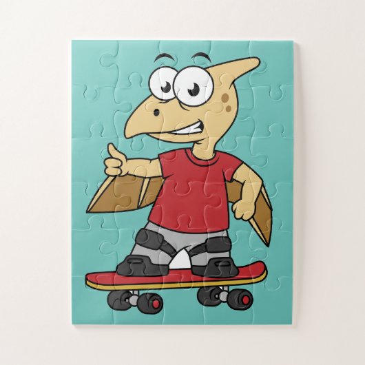 Illustratie van een pterosaurus skateboarden. legpuzzel (Verticaal)