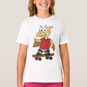 Illustratie van een pterosaurus skateboarden. t-shirt